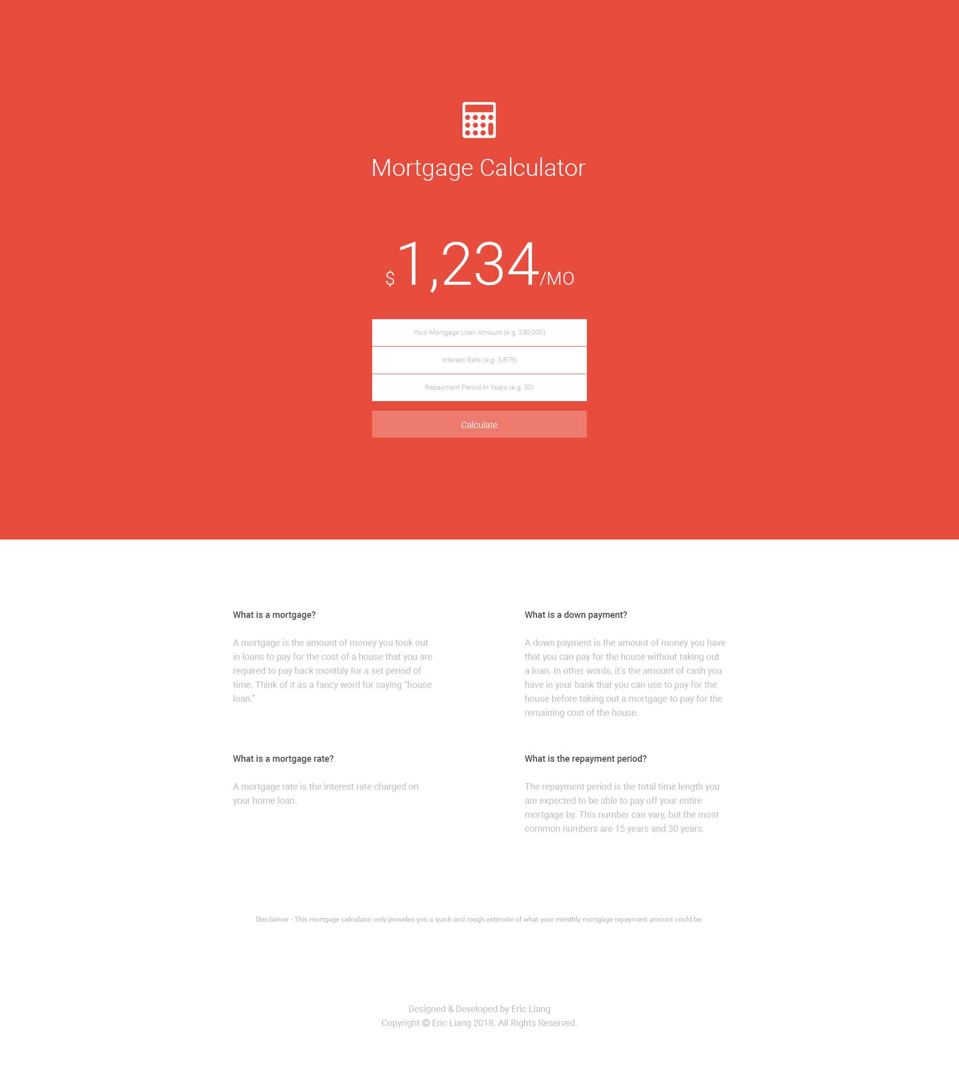 Mortgage Calculator Web Design Concept