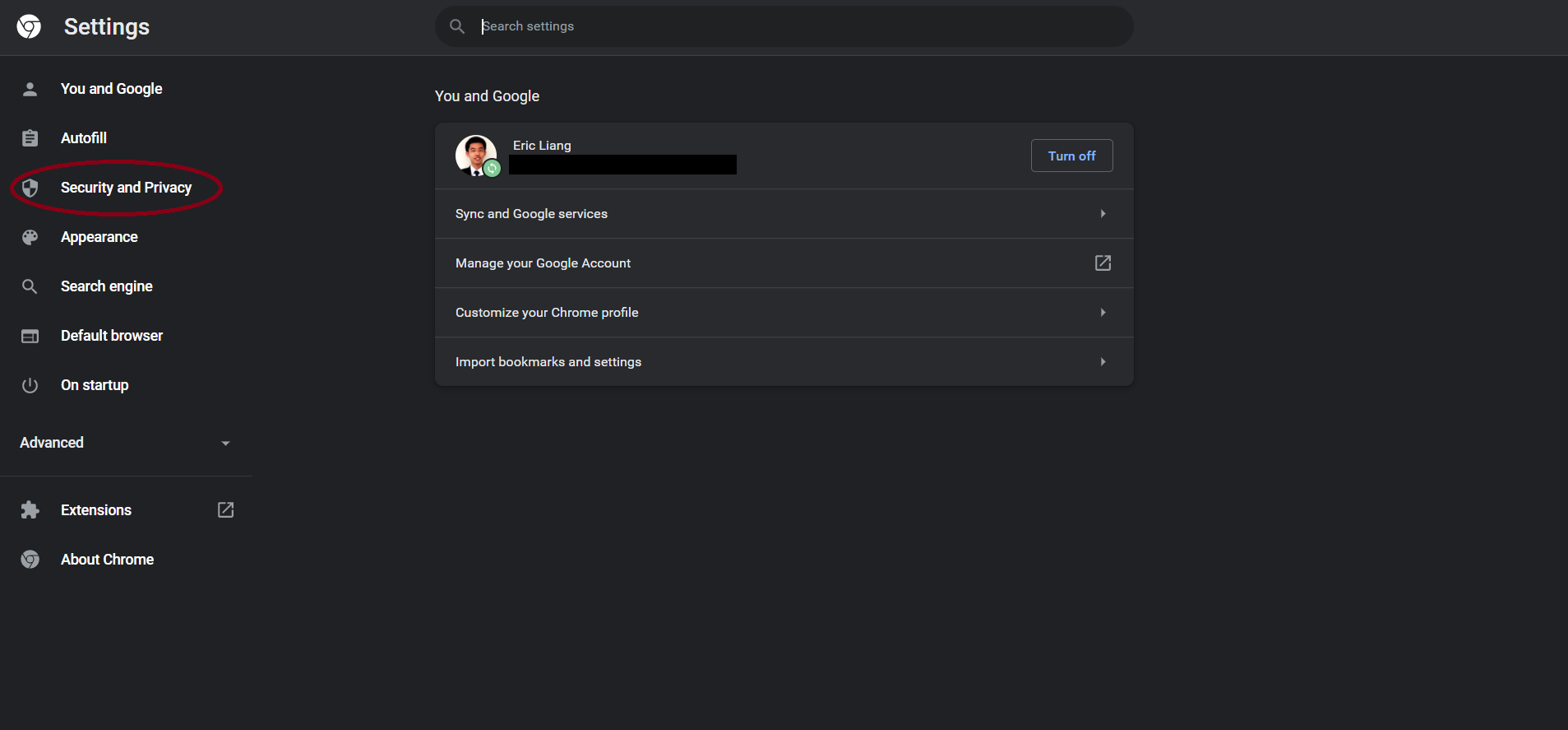 Google Chrome Settings Page
